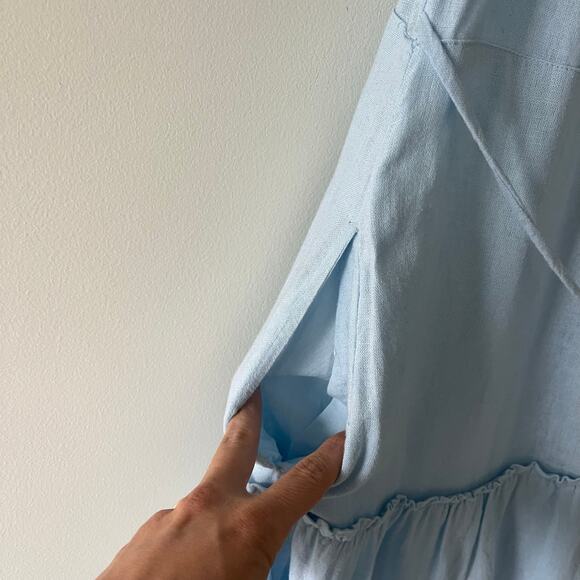 Free People Blue Perri Puff Sleeve Button Front Drop Waist Mini Dress Size Large - Picture 9 of 14